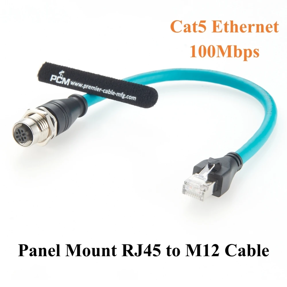 

Panel Mount M12 D Code 4 Pin to RJ45 Cable 100Mbps CAT6A SFTP Industrial Ethernet Cable IP67 Shielded for Profinet, EtherNet/IP