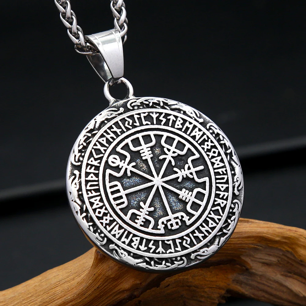 

Punk Vintage Viking Compass Pendant Stainless Steel Nordic Runes Necklace For Men Women Amulet Jewelry Gifts Dropshipping