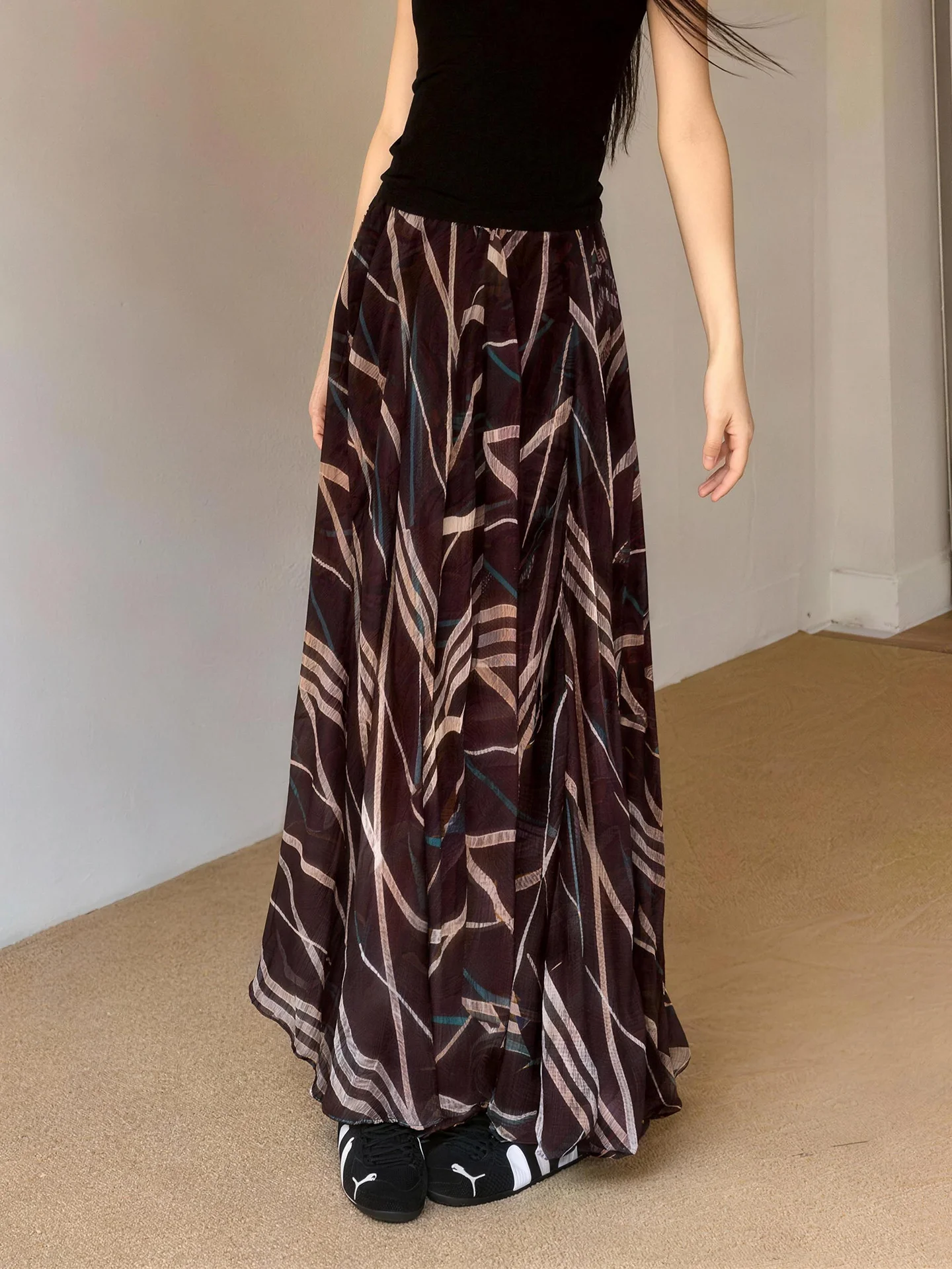 

Юбка миди Vaion Sle с принтом, А-силуэт, с завышенной талией, стройнящая, струящаяся, весна 2026, новинка, повседневная, винтажная, свободного кроя