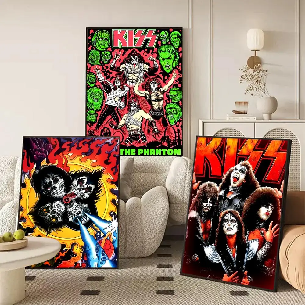 روك K_Kiss الفرقة اللوحة الخط قماش الكتان ملصق جدار يطبع لغرفة المعيشة غرفة نوم مكتب ديكور المنزل #3