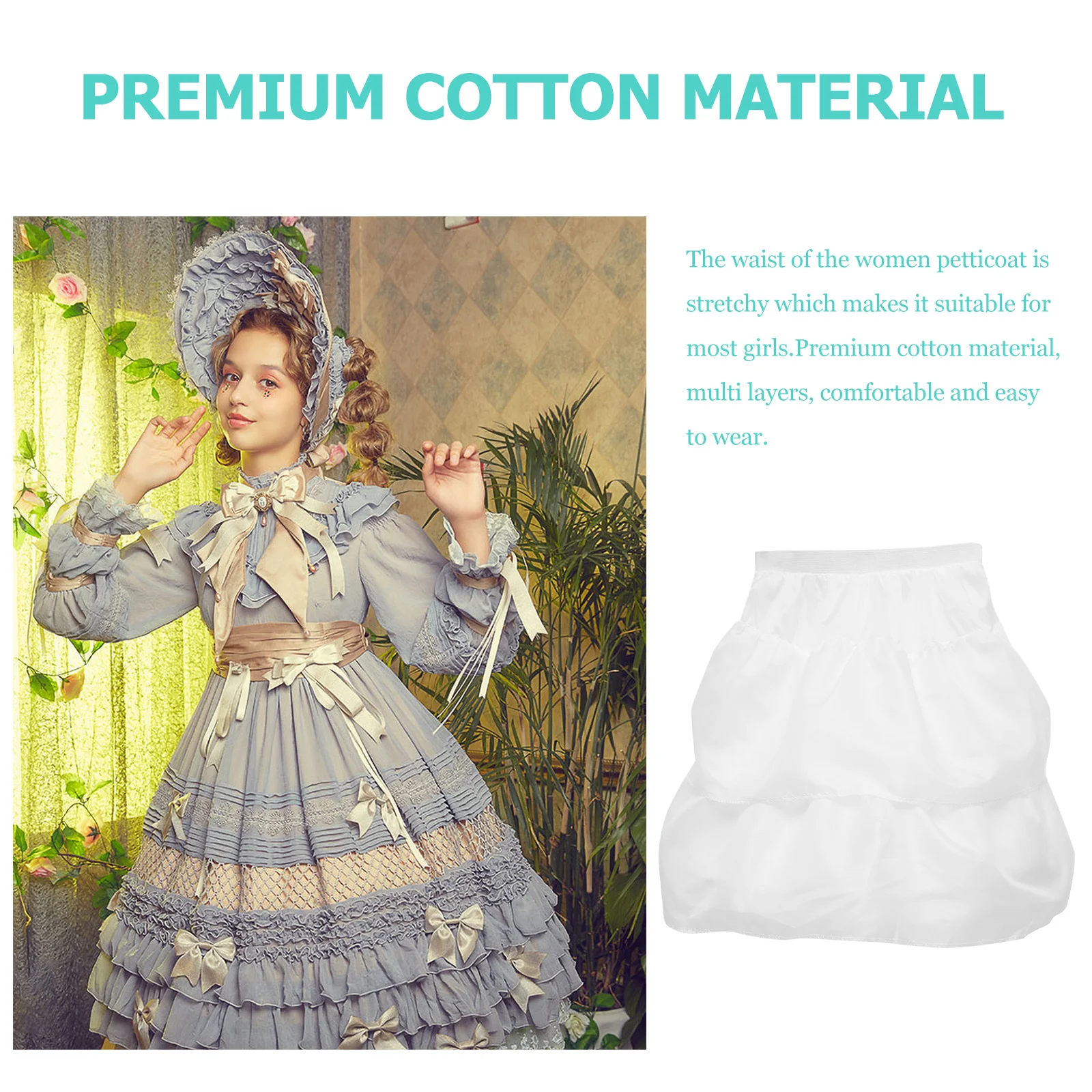 

Girls Petticoat Inner Skirt Elastic Waist Cotton Multi Layer Dress Petticoat for Wedding Ceremony Lolita Costume