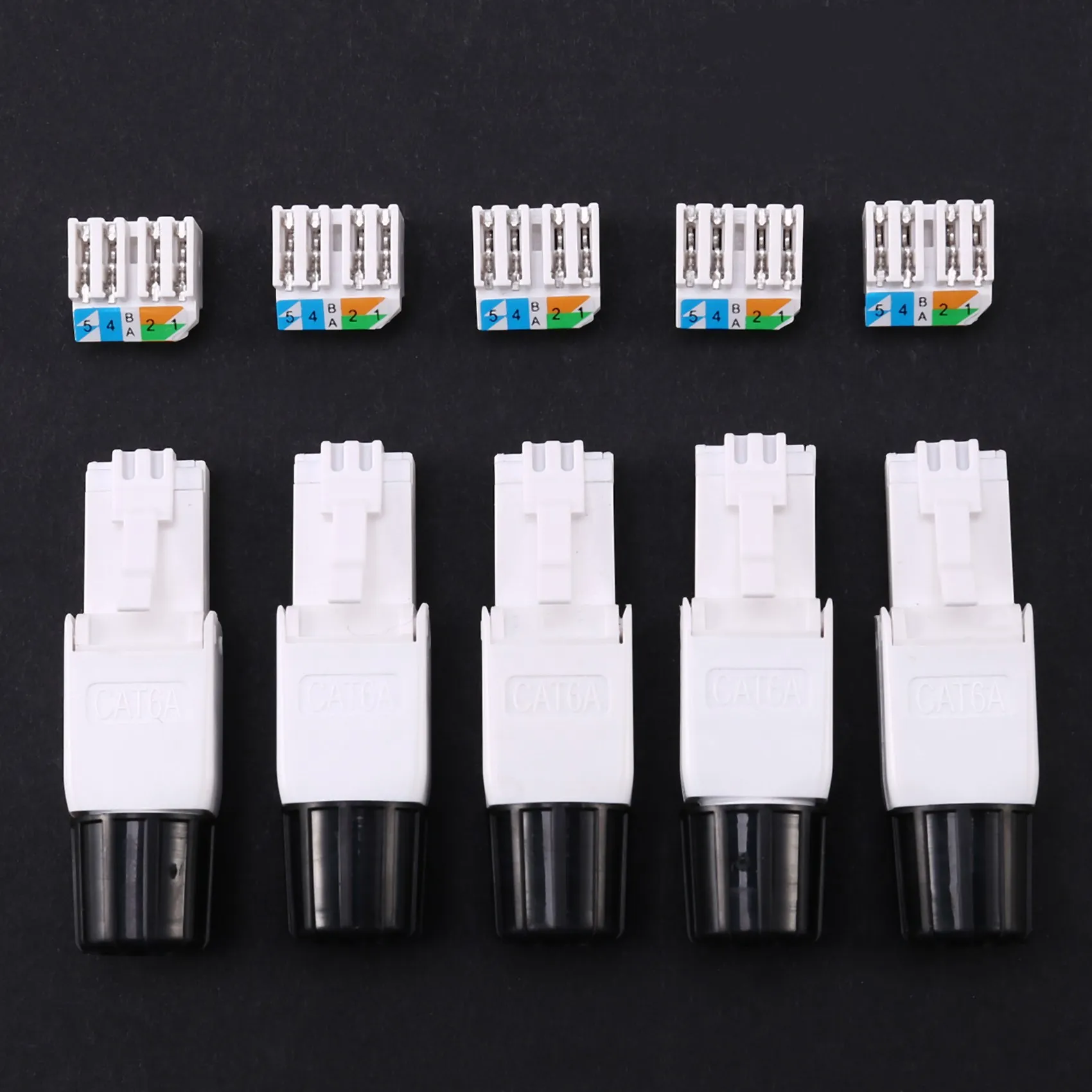 5ชิ้นเครื่องมือ-ฟรีสายเคเบิลเครือข่าย RJ45, ปลั๊กสายอีเธอร์เน็ตที่เสียบ Cat6A ขั้วต่อที่ไม่หุ้มฉนวน