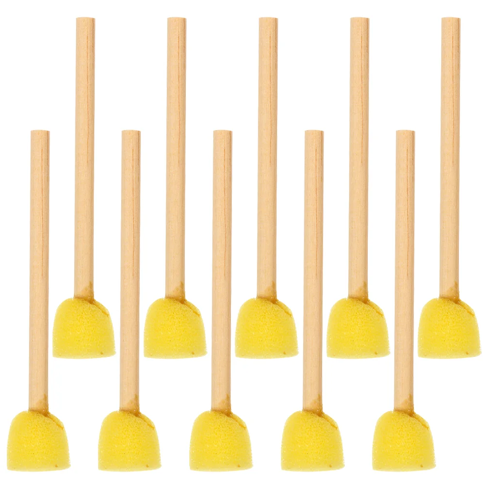 10 Pcs Round Sponge Brush with Wooden Handle Child Sponges Rinse Bath for Painting