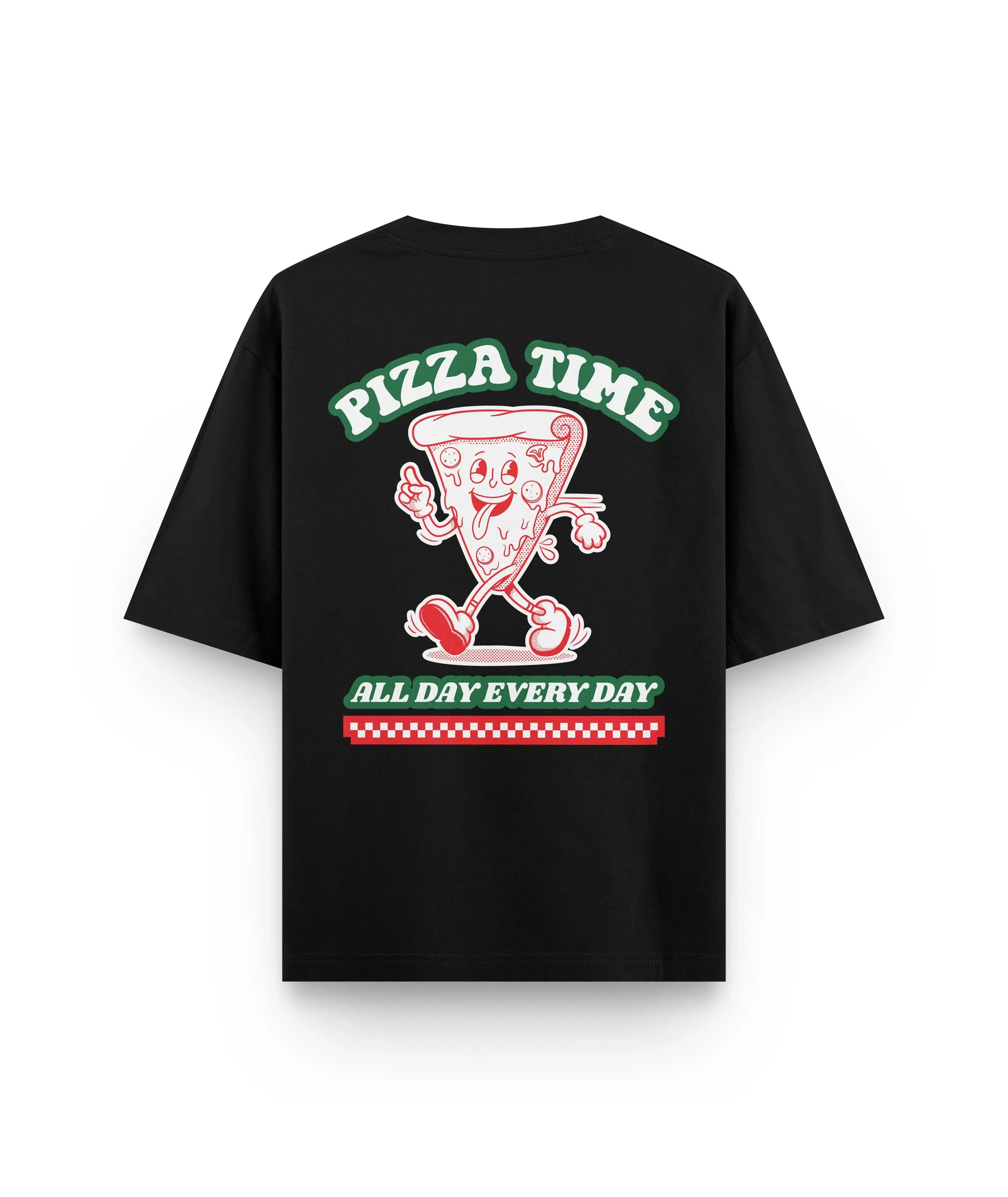 Men's T-shirt, 100% cotton, printed with fun pizza and time-themed patterns, simple, casual, comfortable, and loose fit.
