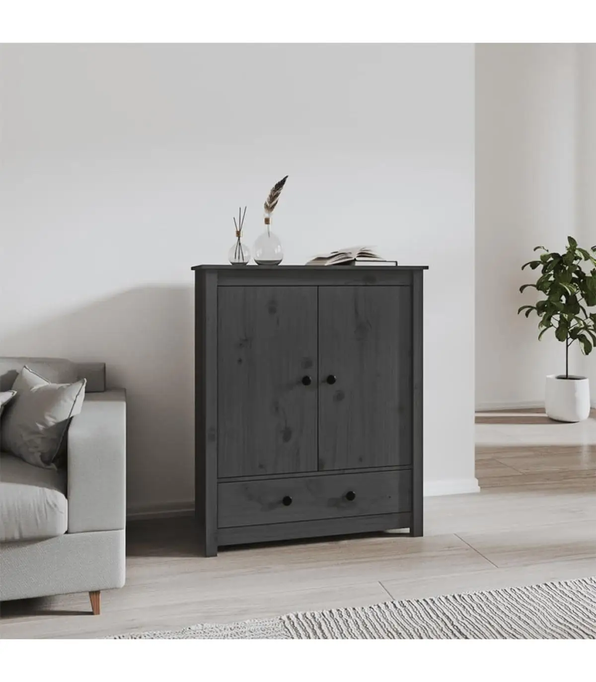 Solid wood high sideboard pine gray 83x41,5x100 cm