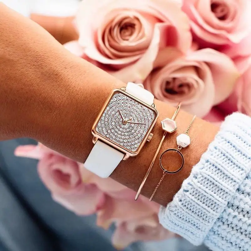 

Luxury Rhinestone Women Watches Top Brand Simple Square Analog Quartz Watch Fashion Elegant Ladies Watch Clock Gift Reloj Mujer