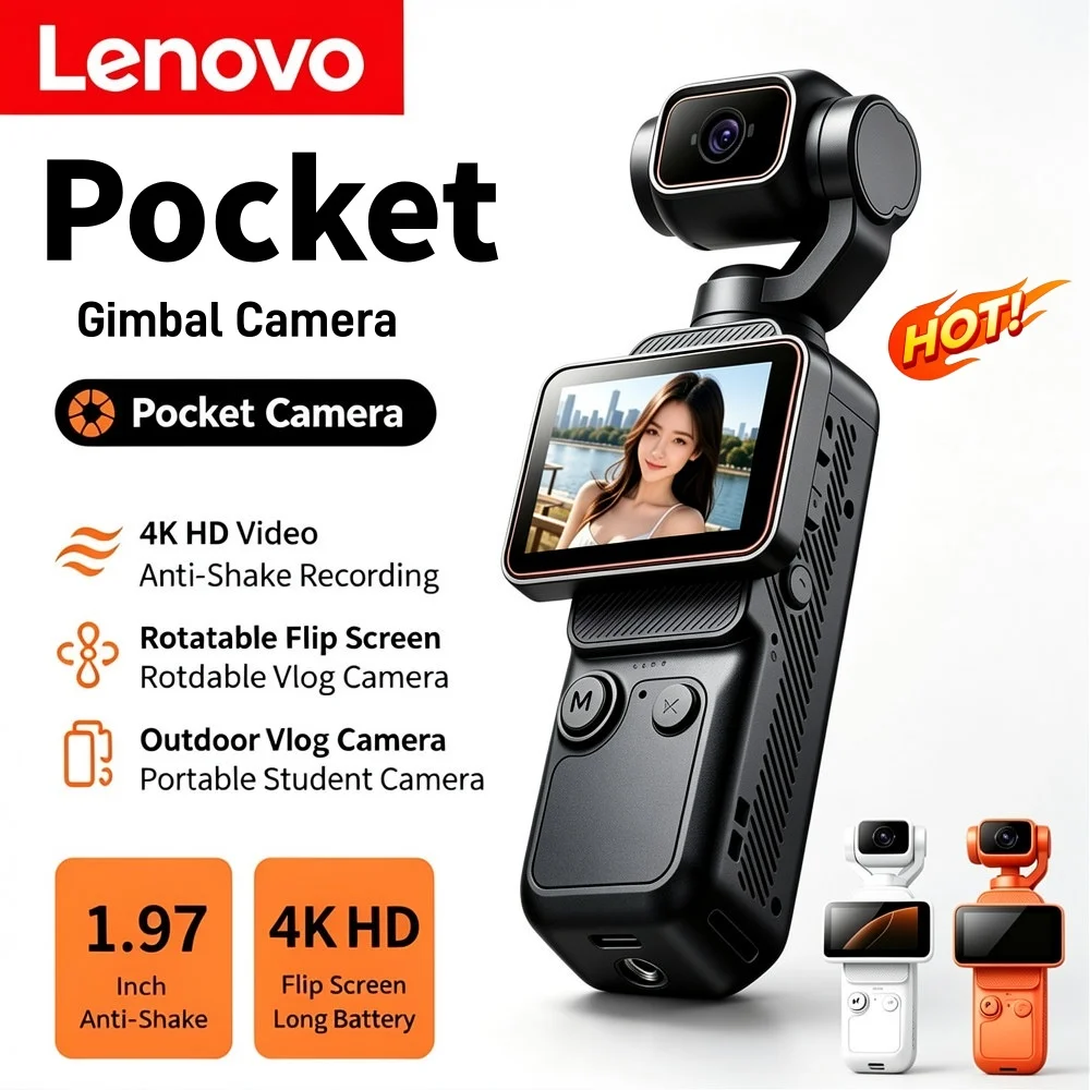 lenovo-4k対応、hd回転式スクリーン、手ブレ補正機能、写真・ビデオ撮影、wi-fi接続機能を備えた小型アクションカメラ。