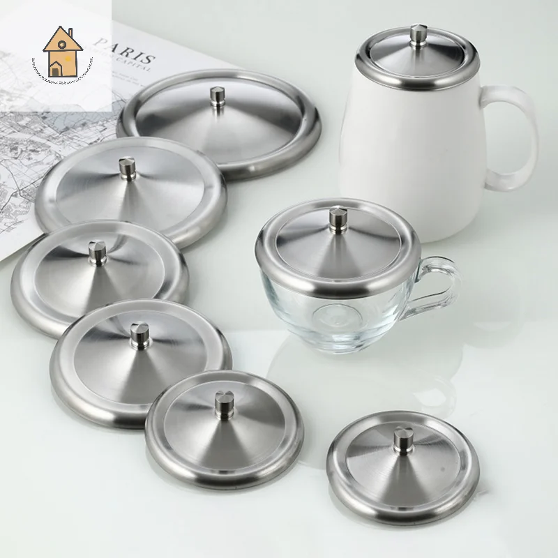 

7.5/14CM Stainless Steel Leak Proof Cup Lids Durable Dust-proof Mug Cover Drink Cup Lid Kitchen Fresh Keeping Cover