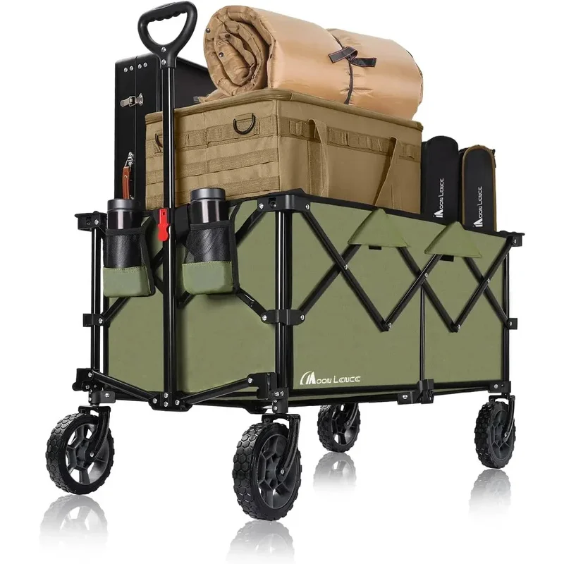 Collapsible Folding Wagon Cart Heavy Duty Folding Garden Portable Hand Cart with All-Terrain Beach Wheels