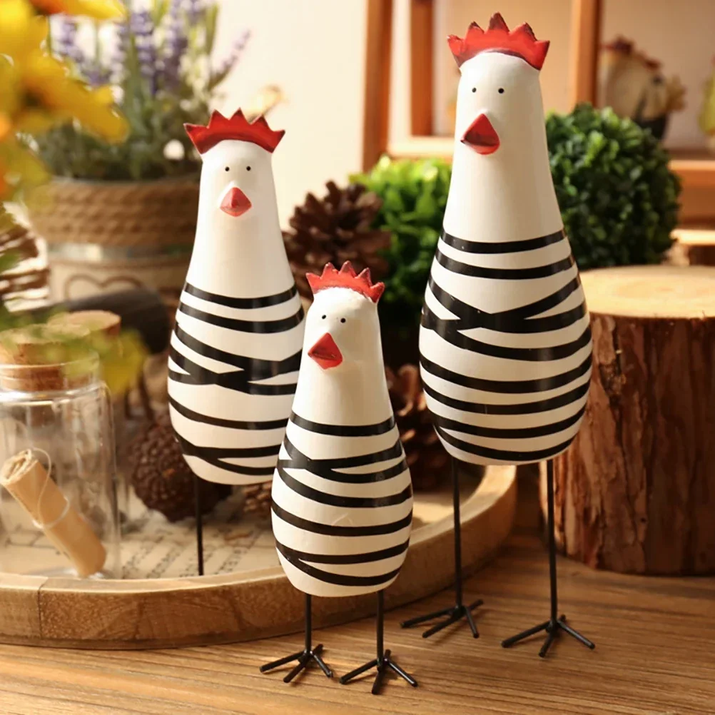 

3Pc Easter Rooster Figurines Wooden Carved Chicken Set Collectable Figurine Showcase Chicken Figurine Handmade Painted Ornaments