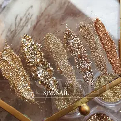 6Box Shiny Gold Glitter Nail Art Powder Sequin Chrome Pigment Holographic Crystal Diamond Champagne Flake Nail Decoration Powder