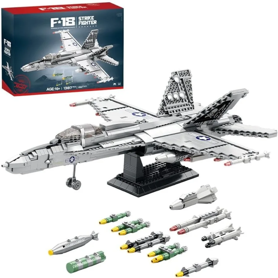 

F18 Hornet Strike Fighter, набор строительных блоков MOC, военная модель самолета, кирпичи, строительная игрушка для авиационных энтузиастов и