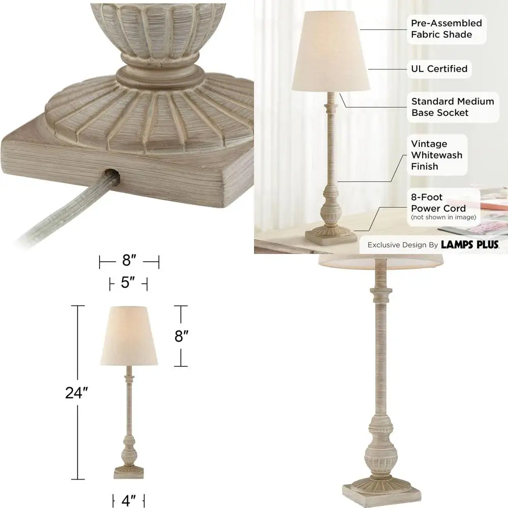 

Набор из 2 традиционных тонких настольных ламп в деревенском стиле, антикварные, белые, с коническими льняными абажурами для гостиной, D