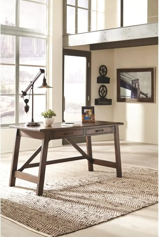 Rústico Home Office Desk, angustiado Brown