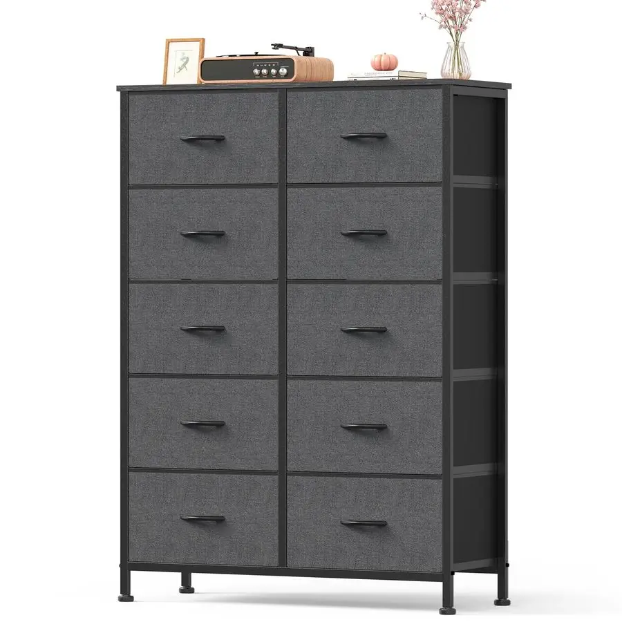 

for Bedroom with 10 Drawers, AntiTip Tall Fabric Chests Storage Organizer Tower Furniture with Wooden Top Metal Frame for Cloth
