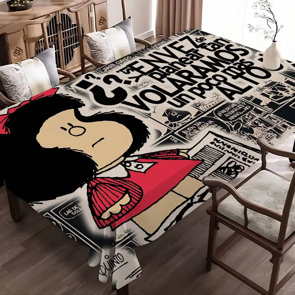 M-Mafalda Girl Rectangle Waterproof Tablecloth Party Decor Farmhouse Kitchen Dining Table Cloth Wedding Decorations