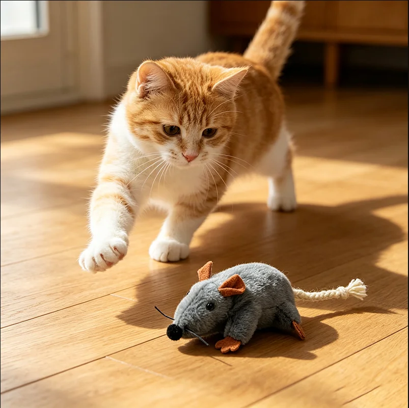 Plush Cat Toy Mouse Realistic Moving Tail with Sound Interactive Kitten Toys for Indoor Cats Hunting Game Play Pet Supplies gallery 5