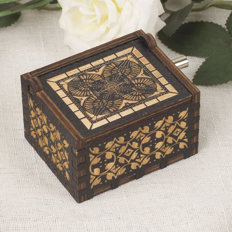 Wooden music box, retro hand carved small music box, creative spring music box, laser engraving, gift giving