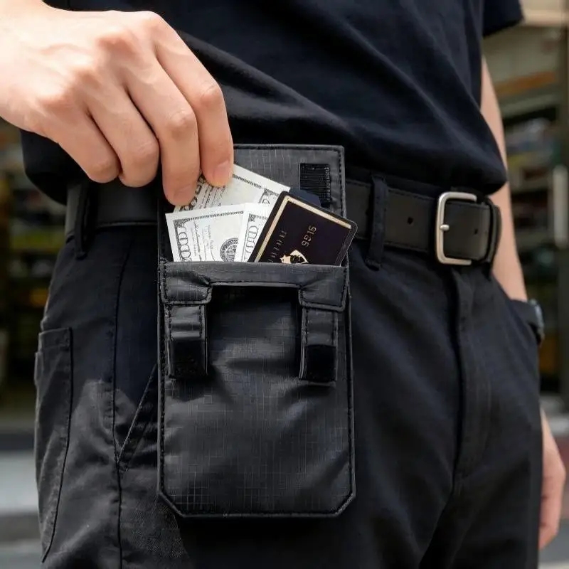 2026 Schwarze Schlanke Geldbörse mit Gürtelclip, Diebstahlsicher, Verstecktes Fach mit Klettverschluss – Detail 10