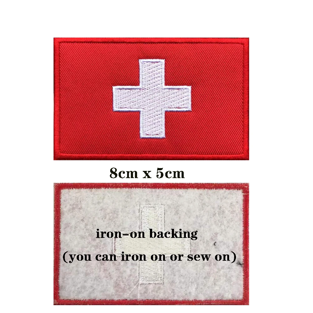 1PC Swiss National Flag Switzerland Armband Embroidered Patch Hook & Loop Or Iron On Embroidery  Badge Cloth Military