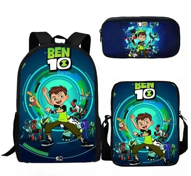 Ben Bag 10 Cartoon Anime School Backpack Teenagers Three-piece Backpack Polyester Wear-resistant Kids Student School Bag Mochila