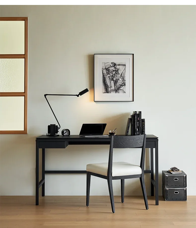 

Solid wood desk black retro Nordic simple study computer desk