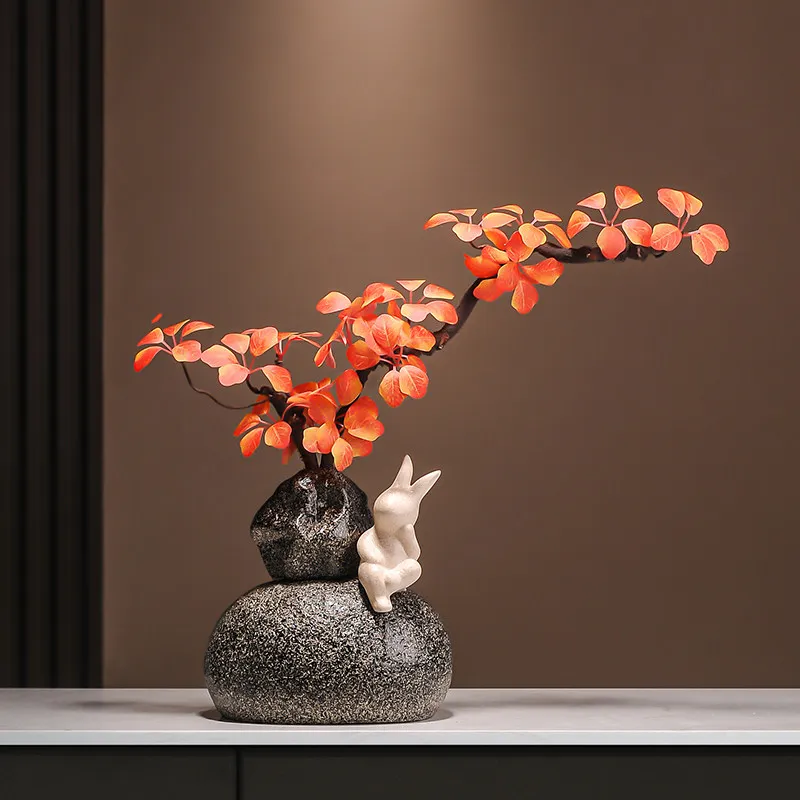 DSA stone to run ceramic vase welcome pine rabbit ornament TV cabinet high-end decoration housewarming gift