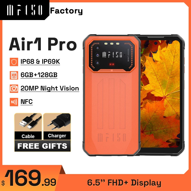 IIIF150 Air1 Pro 6.5 ''FHD + 6GB + 128GB wytrzymały telefon 48MP + 20MP AF Night Vision IP68/69K wodoodporny Android 12 telefon komórkowy NFC