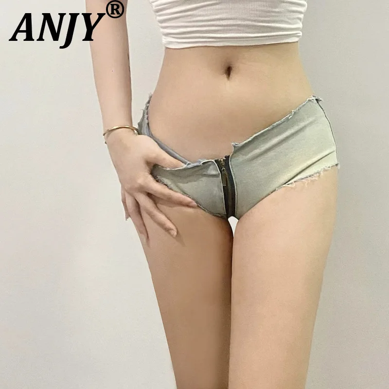 

ANJY Summer New Women Sexy Club Hot Girl Style Low-Waist High Elasticity Ripped Denim Shorts Trendy Fashion Washed Jeans A21198