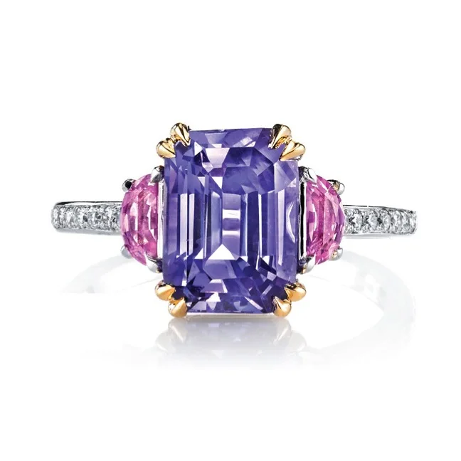 S925 Sterling Silver Women Ring Gorgeous Purple Crystal Square Diamond Smooth Polished Surface Romantic Jewelry Present