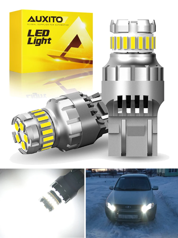 AUXITO 2x 7443 7444 T20 W21/5W LED Light For Lada Kalina Granta Vesta DRL LED Bulbs 12V 6500K White Super Bright 3030 4014 SMD — zdjęcie 2