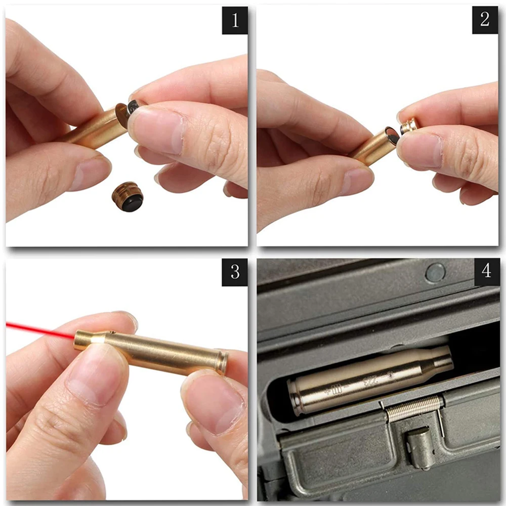 Red Dot Laser Brass Boresighter CAL .223/5.56/9mm/308/7.62/.45/30-06 Cartridge Boresight for Rifle Scope Hunting Gun Accessories