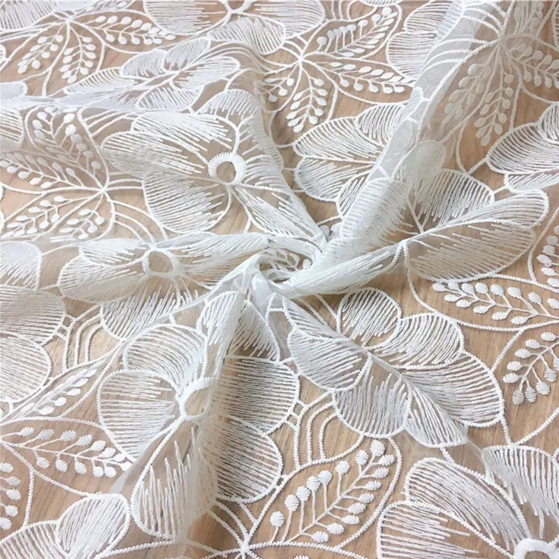 2 Yards Fashion high-end lace White Mesh jacquard embroidery tulle lace fabric dress skirt diy craft clothes accessories MT25