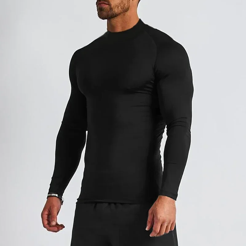 Men\'s Turtleneck Quick dry Long-Sleeved Compression Long Sleeved Sports Fitness Tight T-shirt Running Casual Spring and Autumn