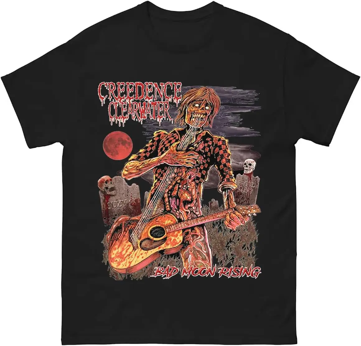 Creedence Clearwater Revival Shirt Novelty Fashion Abstract Guitarist Graphic Printing Unisex Youth Soft Cotton Tshirt Black