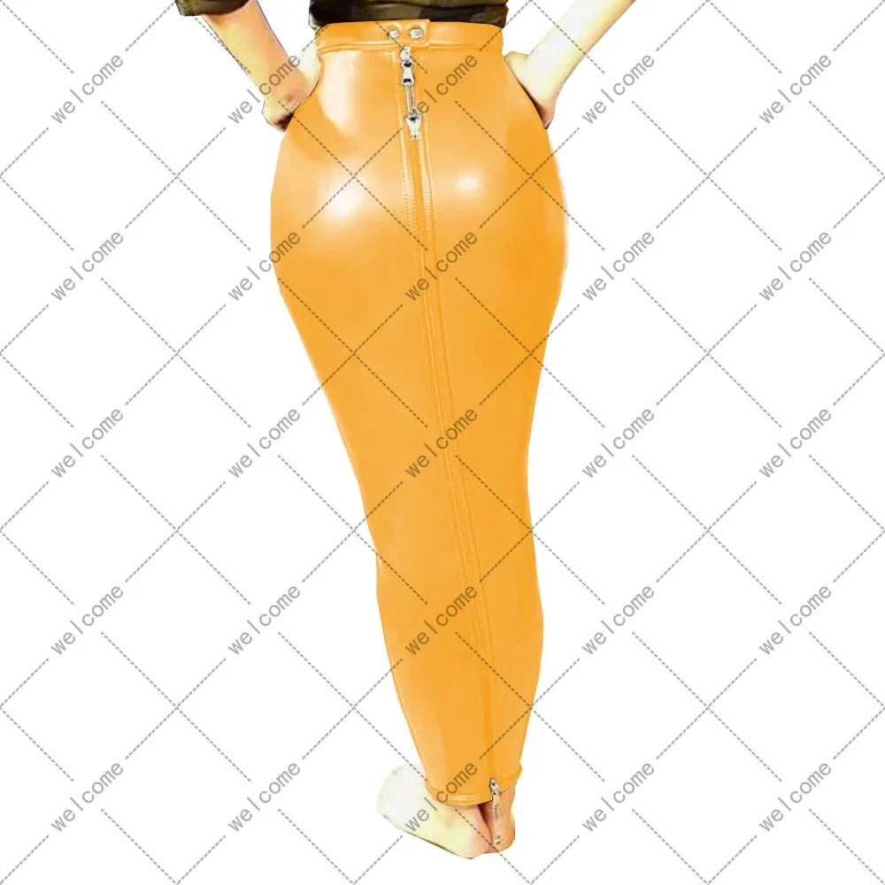 Sexy Female Women PU Leather High Waist Full Zip Lockable Bodycon Sissy Hobble Pencil Skirts Long Skirt Erotic Fetish Elegant