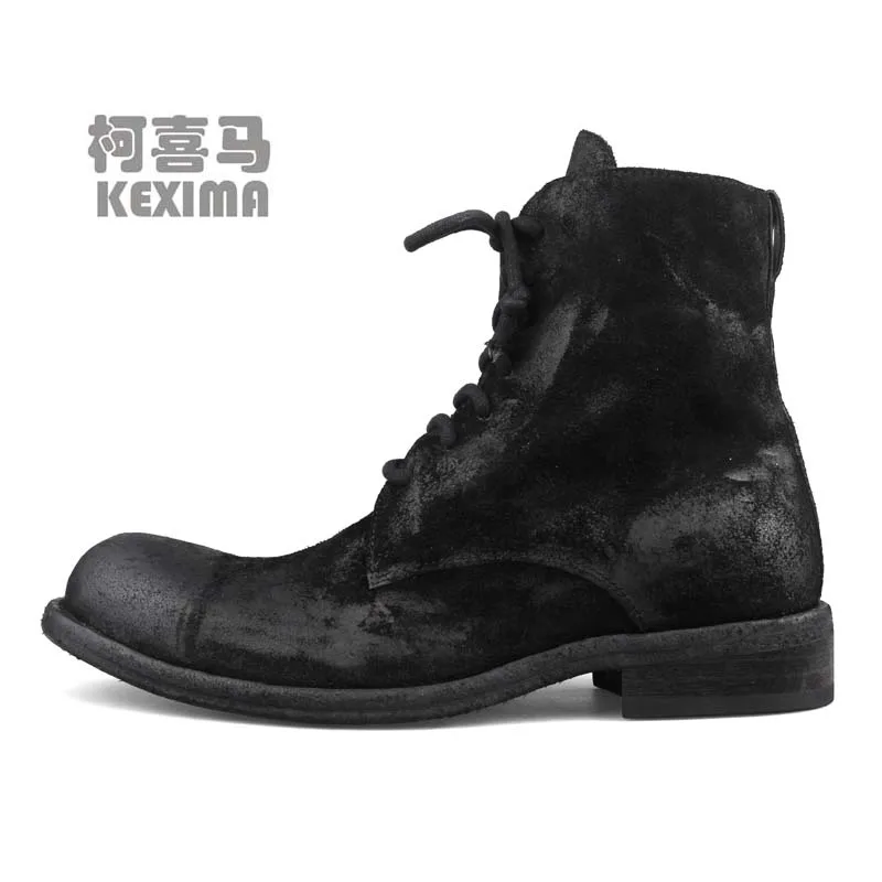 naise new Water washing  Do old  men boots  male shoes horsehide horse leather  Men horse leather boots  High cut  tide