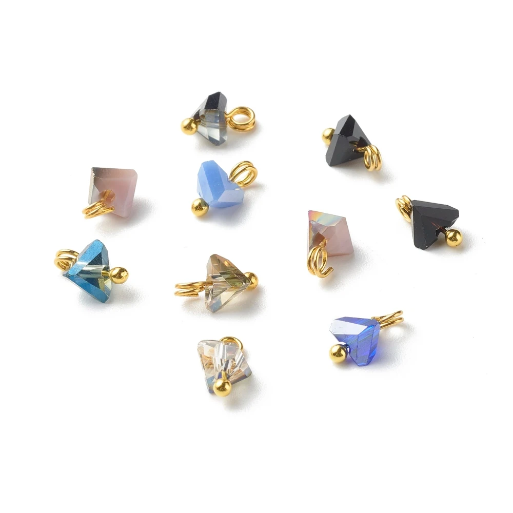 100 pc Electroplate Glass Charms with Brass Ball Head Pins Triangle Cornflower Blue 8x6x4.5mm Hole: 1.8mm