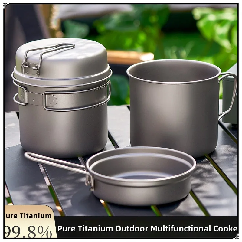 

New Pure Titanium Outdoor Frying Pan Lunch Box Camping Environmental Cookware Picnic Cookware Soup Pot