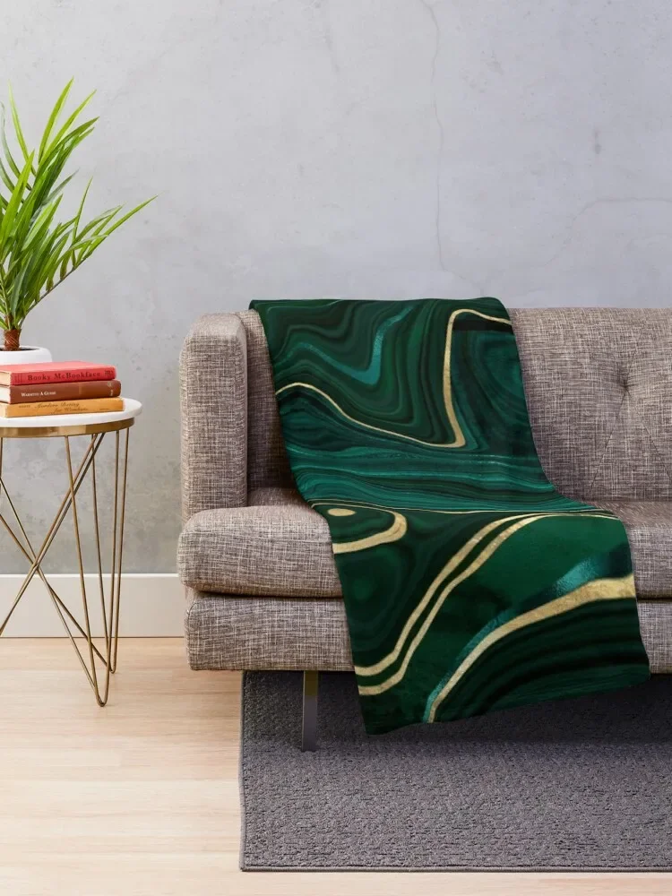 Faux Malachite Marble Texture With Gold Veins I Throw Blanket Sofa Throw Soft Sleeping Bag Blankets