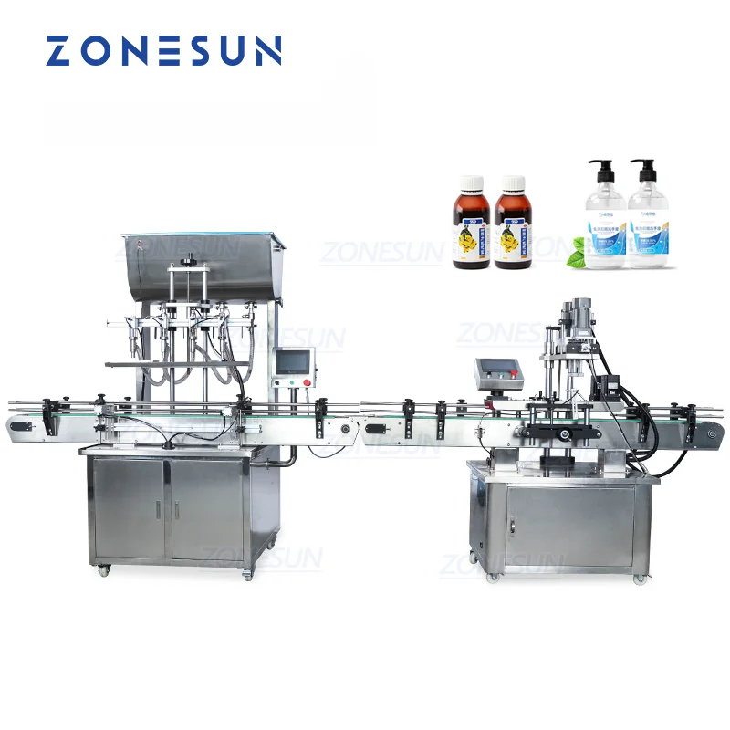 ZONESUN Full Automatic Paste Cream Liquid Oil Water Filling Machine And Round Bottle Capping Machine For Production Line