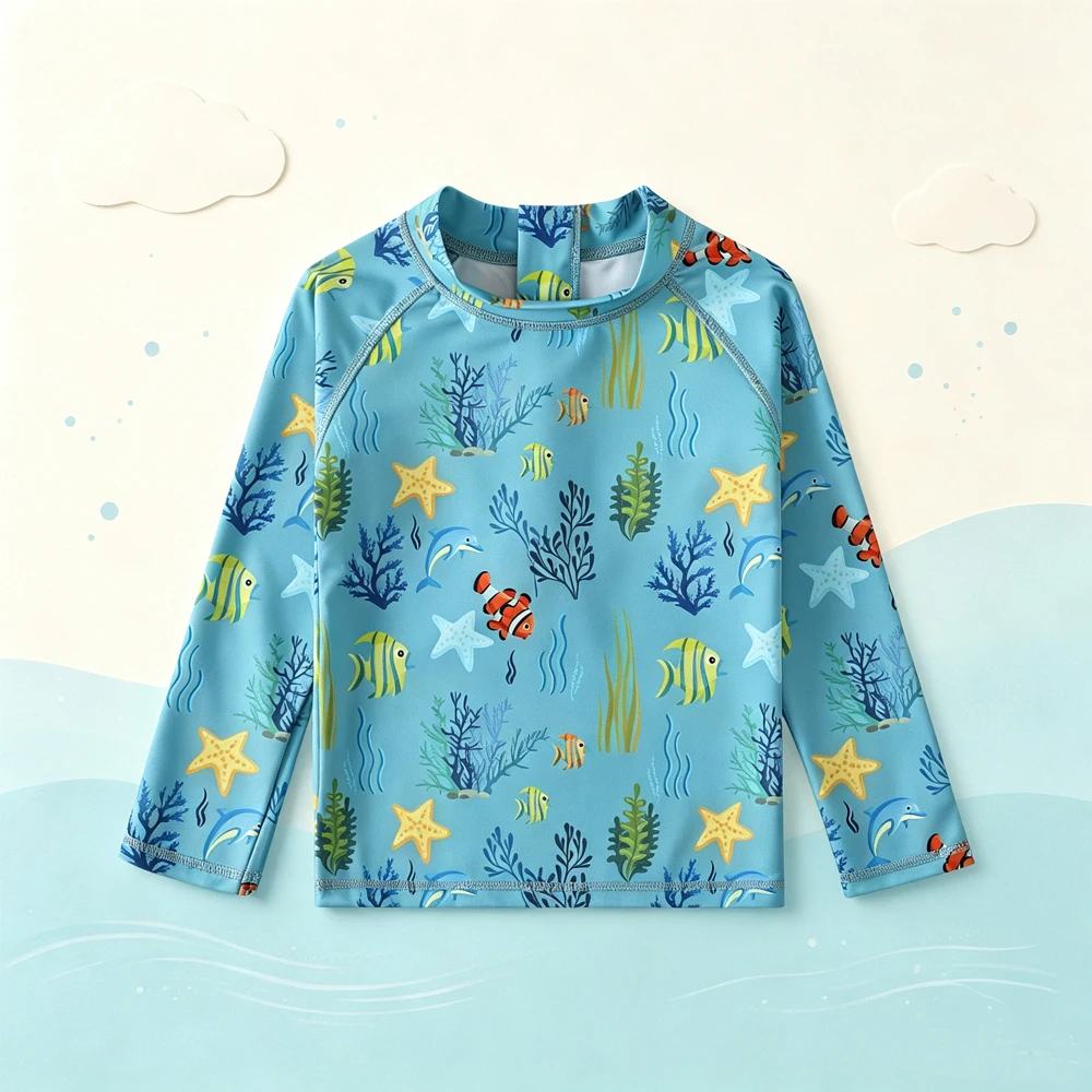 Baby Kids Girls Boys UV Sun Protection Long Sleeve Rash Guard Swimsuit Top Zip Back Quick Dry Breathable Summer Beach Vacation