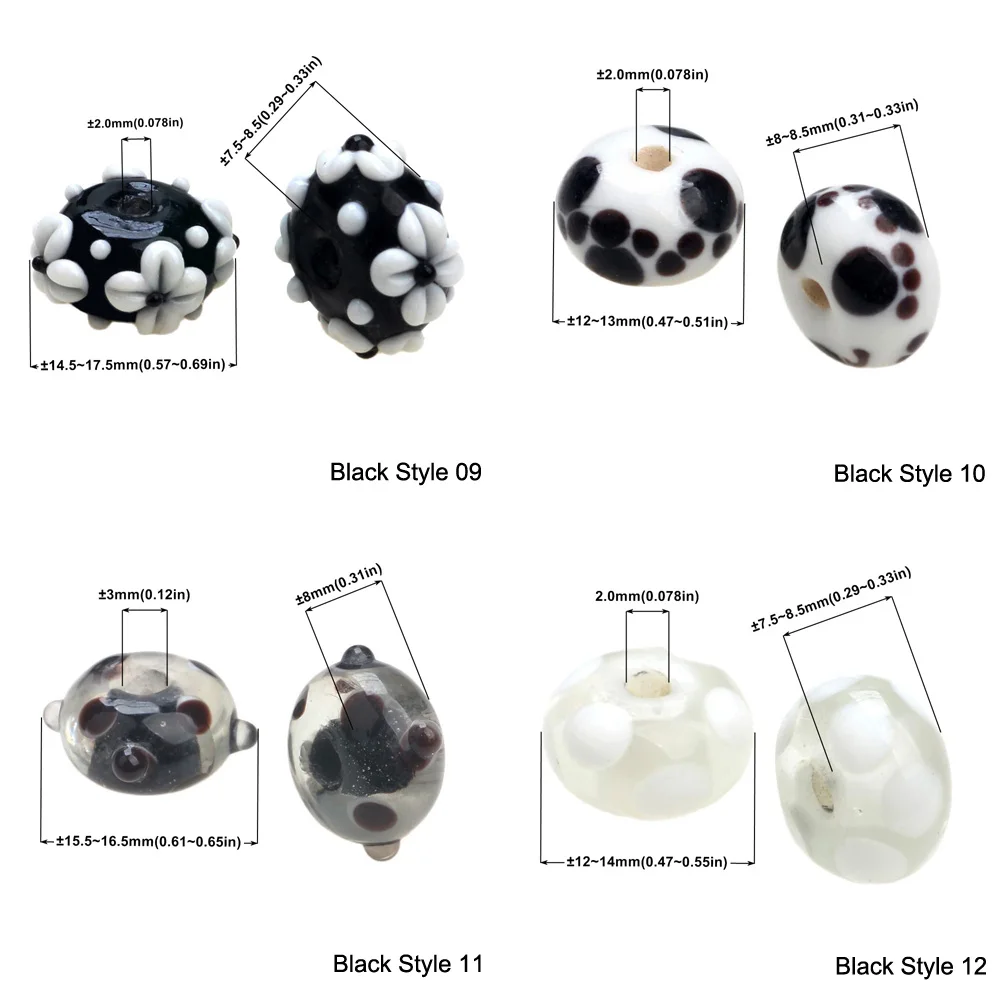 Black Color Series 2/4/6PCS/LOT Mixed Style Handmade Lampwork Glass Beads For Crafts Charm Bracelets/Earring DIY Jewelry Making