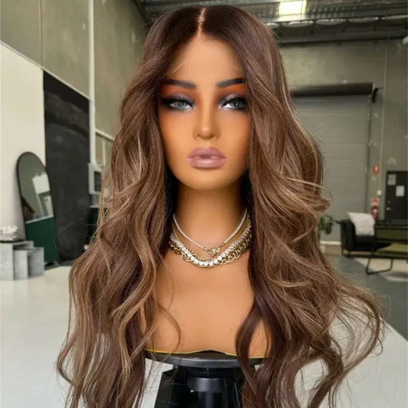 

13x4 Ombre Warm Brown HD Lace Front Wig Free Part Synthetic Heat Resistant Wig for Daily Party Use Glueless Preplucked Hairline