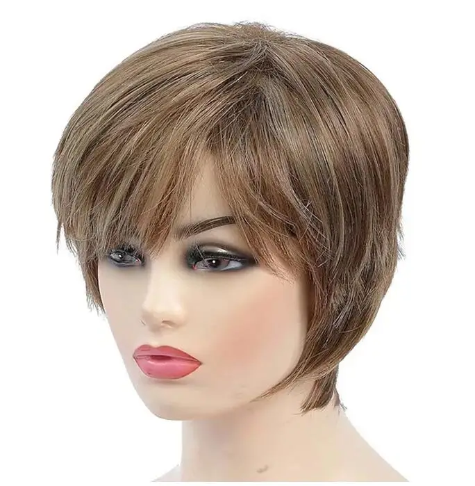 Capless Synthetic Hair Wig Natural Straight  Cut Short Wig for Women Natural Costume Wig