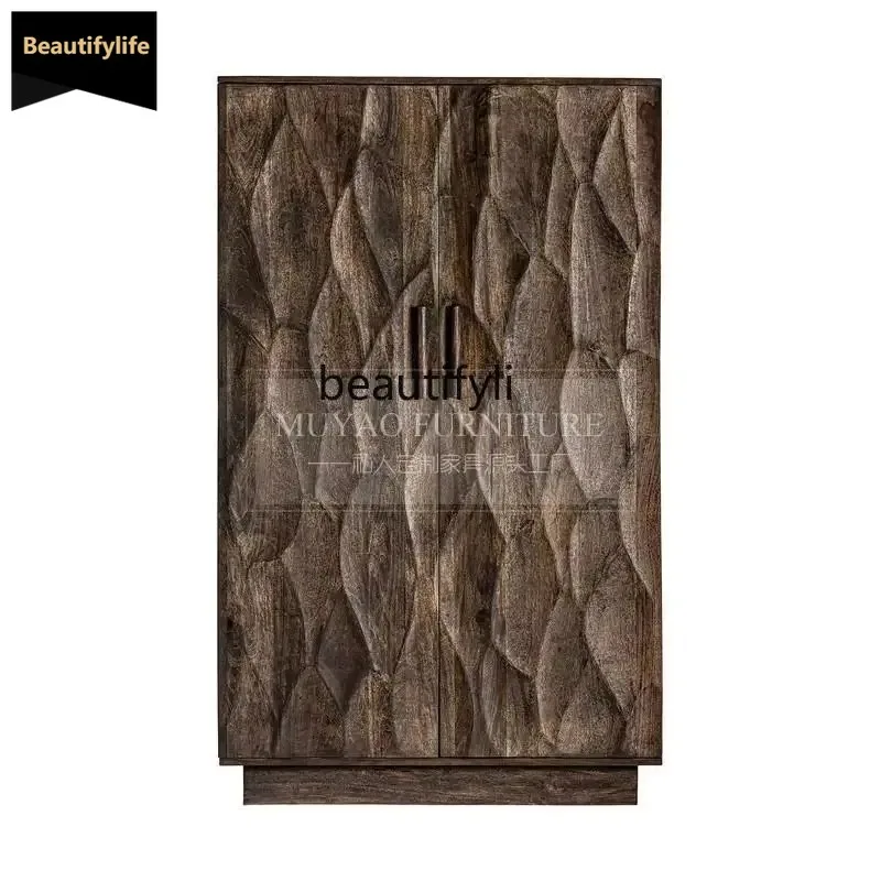 

A4567 American solid wood porch cabinet French living room carved dining side cabinet retro style integrated partition cabinet