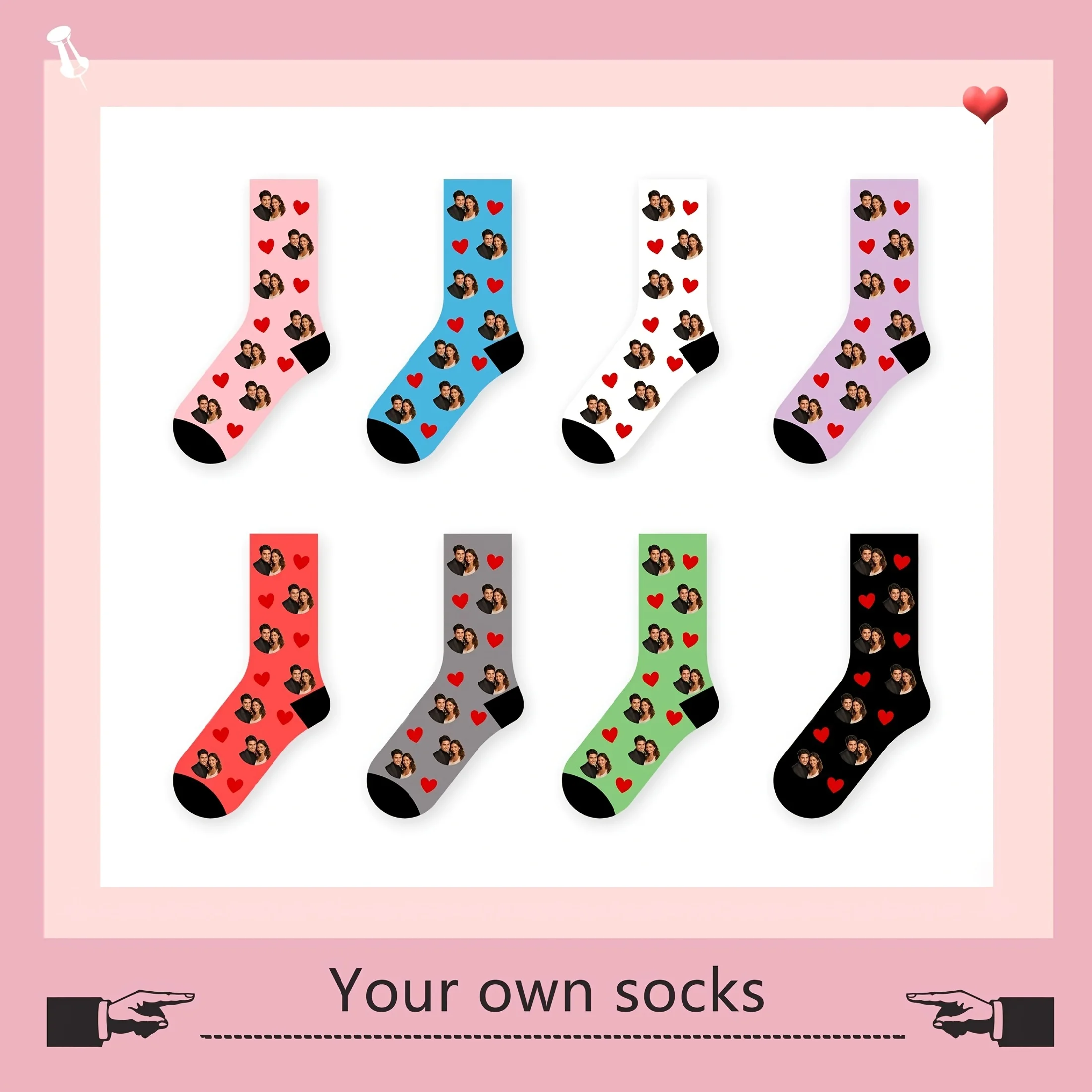 1 pair (single and double packaging) personalized photo couple customized socks-socks with customizable head, printed with your