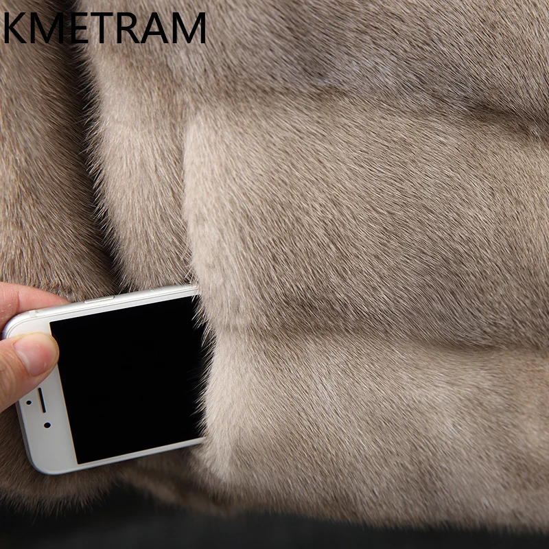 KMETRAM 100% فرو المنك الطبيعي ملابس خارجية جديدة بياقة واقفة معطف فرو حقيقي عالي الجودة ملابس نسائية قصيرة شتاء 2025 ropa mujer