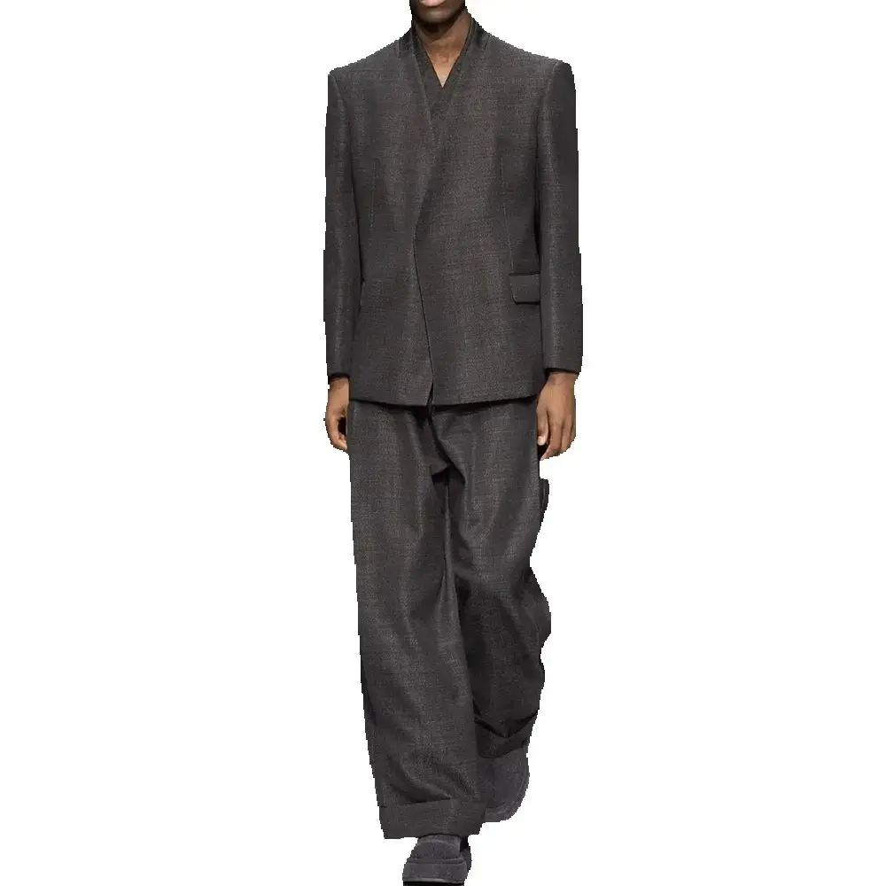 Dark Grey Loose Men Suit Two Pieces(Jacket+Pants) Lapel Outfits Casual Party Prom Wedding Set