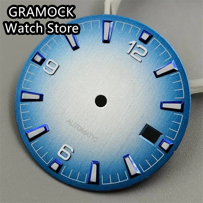 GRAMOCK 31mm Blue Watch Dial With Hands Green Luminous Fit NH35 NH36 Movement